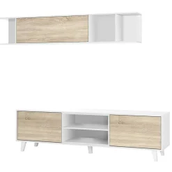 Parete attrezzata 6 ripiani 180cm bianca e rovere - Aslan