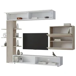 Parete attrezzata smart 295cm bianca lucida e rovere - Aragosta