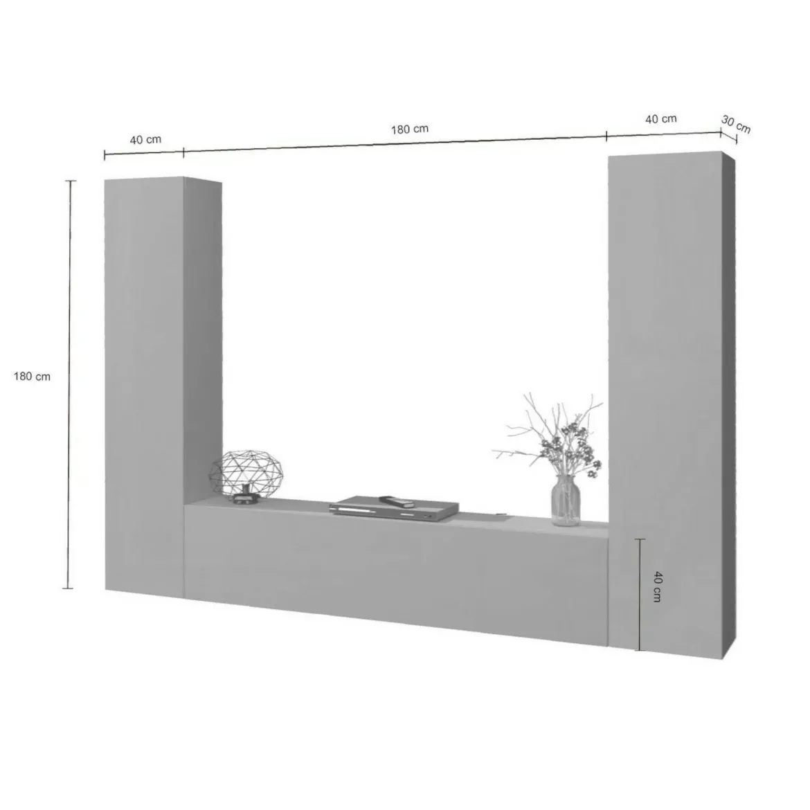 Parete salotto in legno 260cm antracite - Natasha