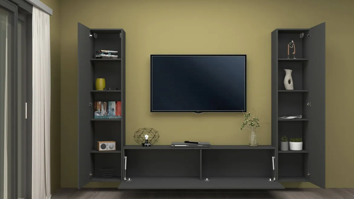 Parete salotto in legno 260cm antracite - Natasha