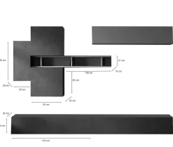 Parete salotto in legno e metallo 276cm ardesia e grigia scuro - Nate