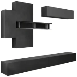 Parete salotto in legno e metallo 276cm ardesia e grigia scuro - Nate