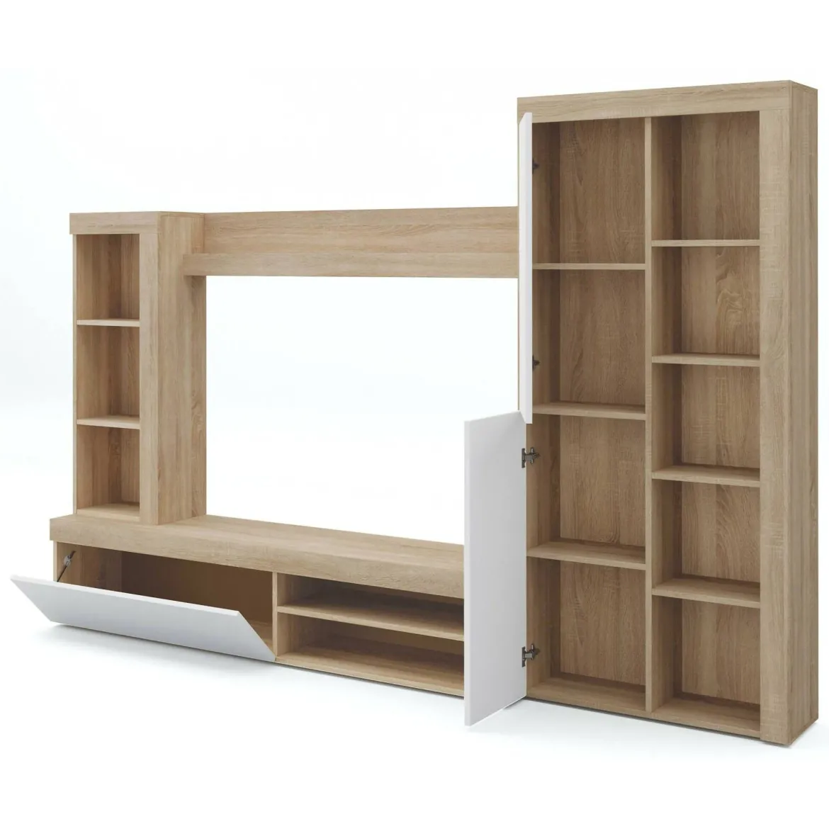 Parete salotto moderna 240cm bianca e rovere - Neera