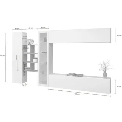 Parete salotto moderna 280cm bianca lucida e acero - Alessano