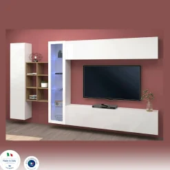 Parete salotto moderna 280cm bianca lucida e acero - Alessano
