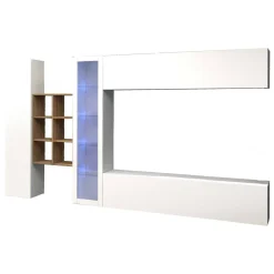 Parete salotto moderna 280cm bianca lucida e acero - Alessano