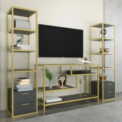 Parete salotto multifunzione 200cm bianca e rovere - Ailano