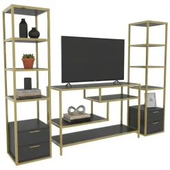 Parete salotto multifunzione 200cm bianca e rovere - Ailano