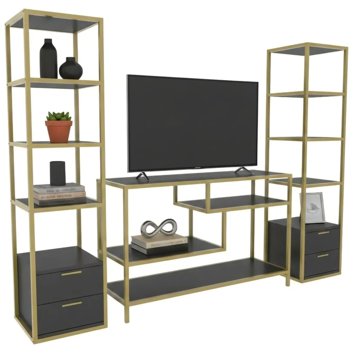 Parete salotto multifunzione 200cm bianca e rovere - Ailano