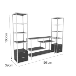 Parete salotto multifunzione 200cm bianca e rovere - Ailano