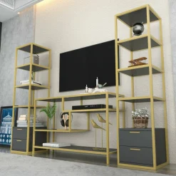 Parete salotto multifunzione 198cm oro e antracite - Felion