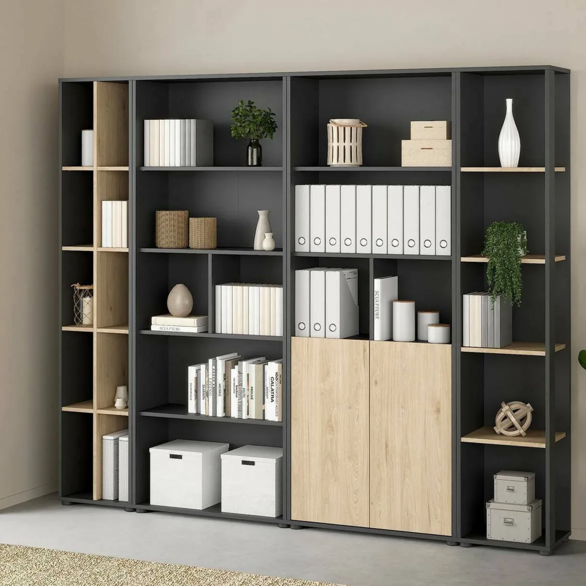 Parete salotto multifunzione 262cm ardesia e grigia scuro - Larix