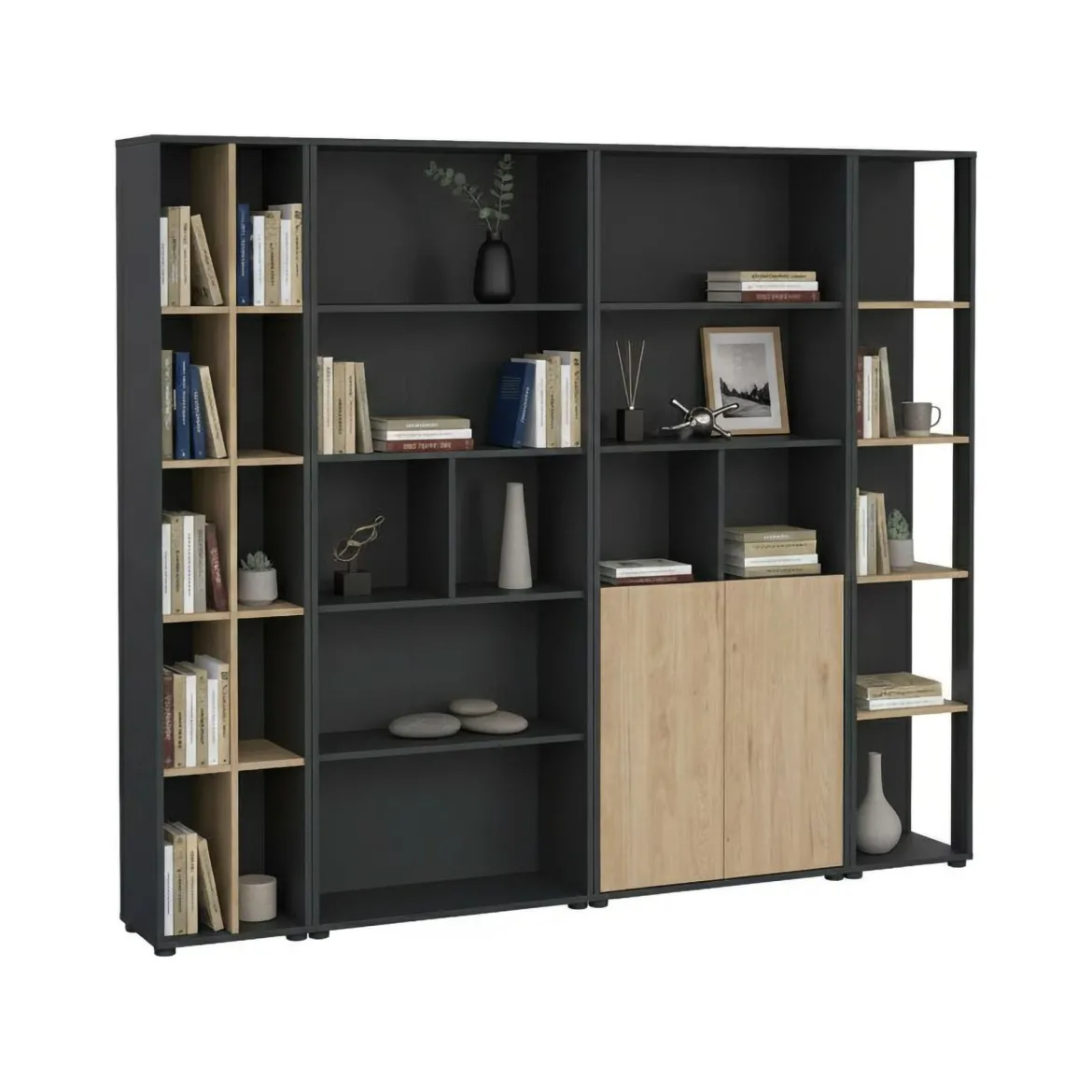 Parete salotto multifunzione 262cm ardesia e grigia scuro - Larix