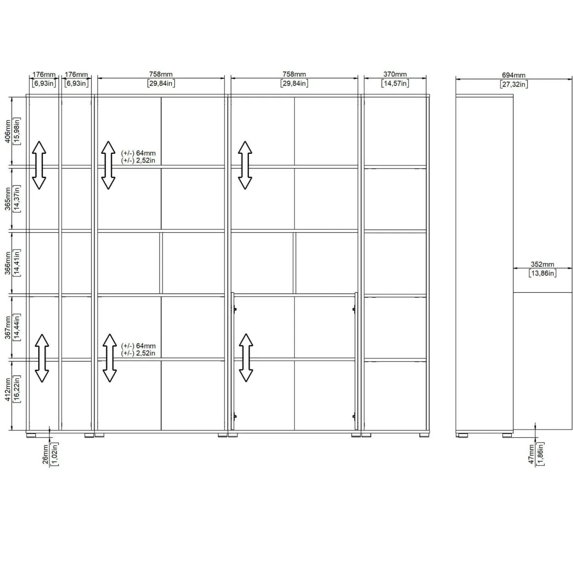 Parete salotto multifunzione 262cm ardesia e grigia scuro - Larix
