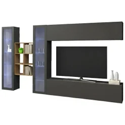 Parete salotto 18 ripiani 280cm antracite e acero - Alezio
