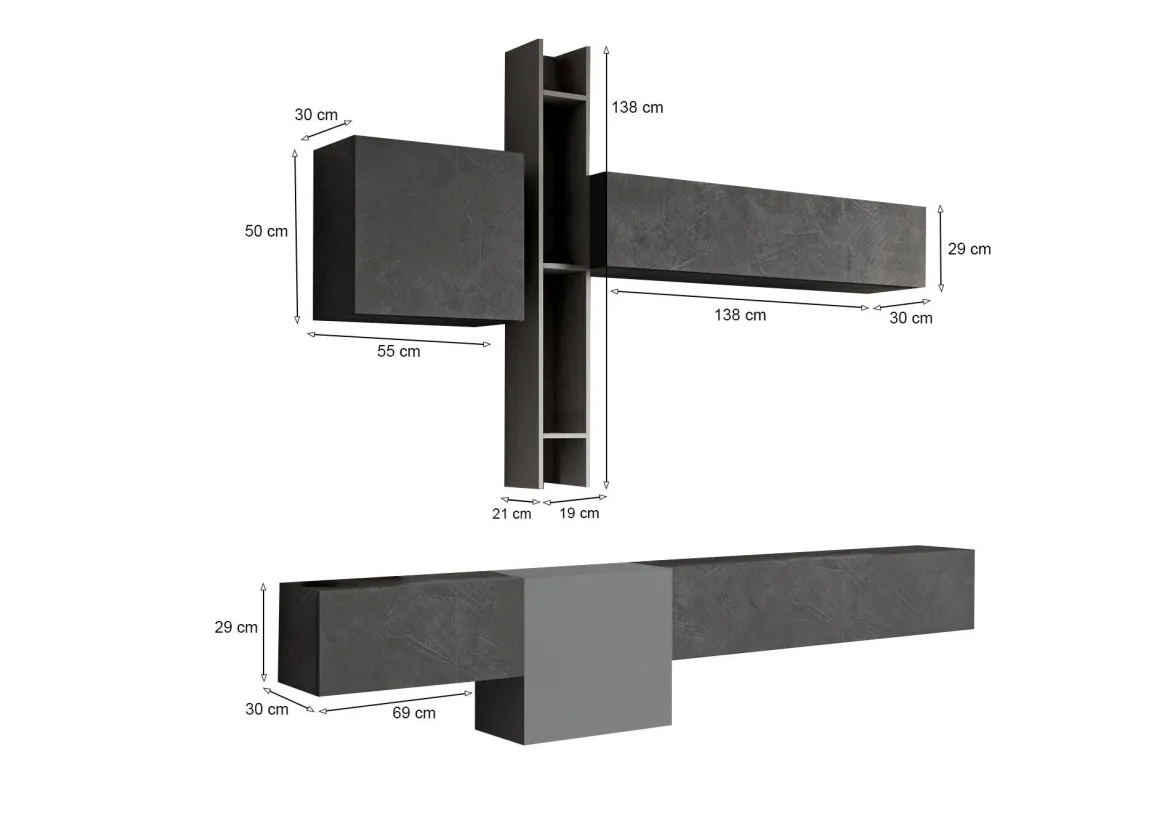 Parete salotto smart 262cm ardesia e grigia scuro - Douglas