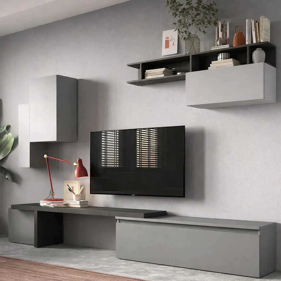 Parete salotto smart 290cm ardesia e grigia - Chris