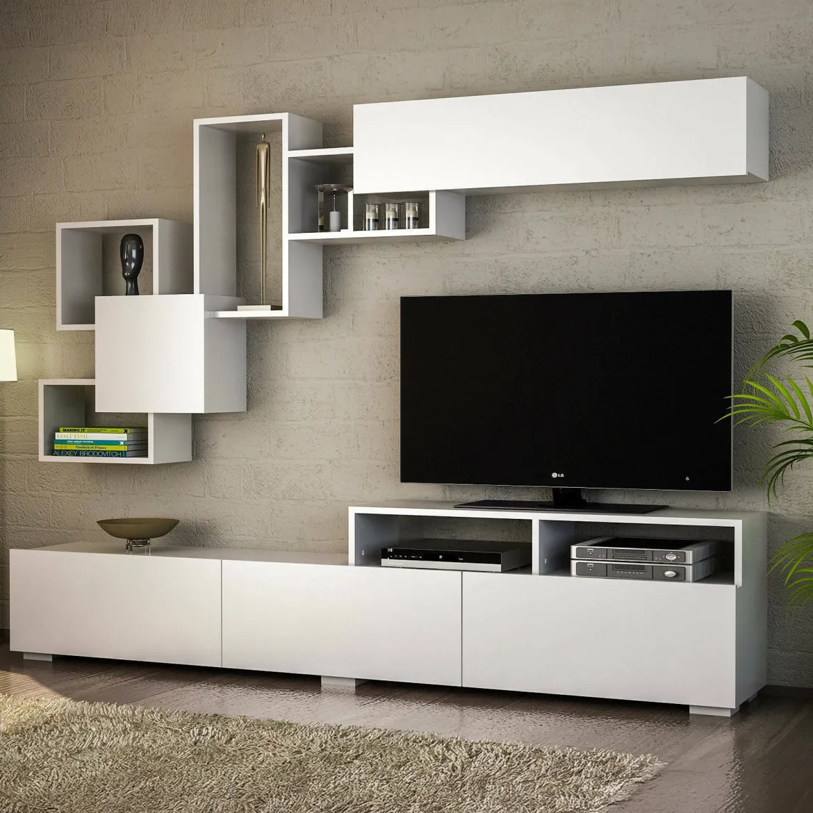 Parete salotto smart 210cm bianca - HuaMulan