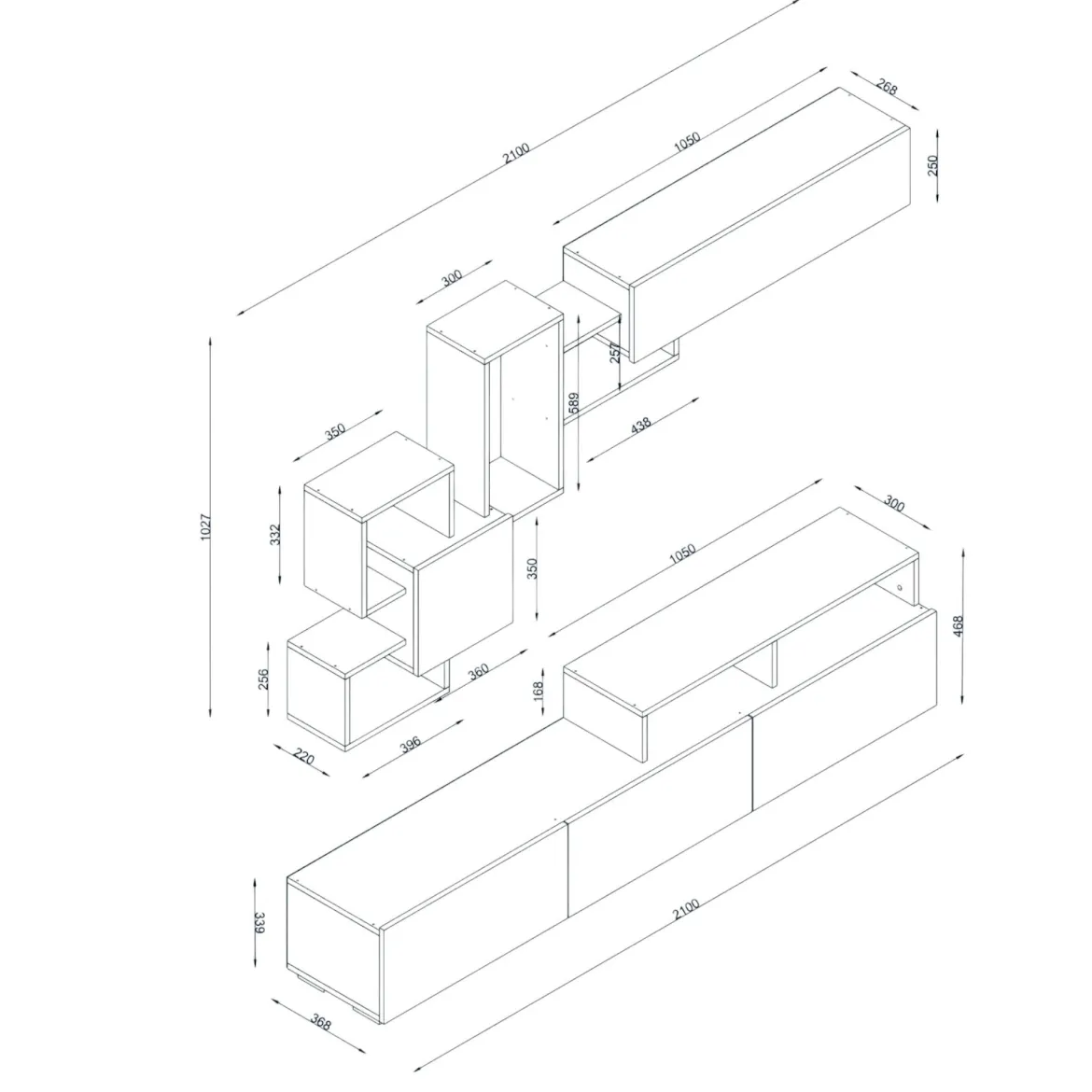Parete salotto smart 210cm bianca - HuaMulan