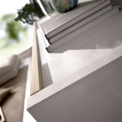 Parete soggiorno ad angolo con vetrina 260cm rovere e bianca lucida - Agio