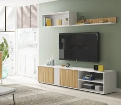 Parete soggiorno in legno 180cm bianca e rovere - Agrestino