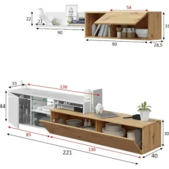 Parete soggiorno moderna 220cm legno e bianca - Aligator