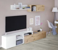 Parete soggiorno moderna 220cm legno e bianca - Aligator
