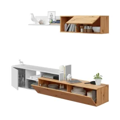 Parete soggiorno moderna 220cm legno e bianca - Aligator