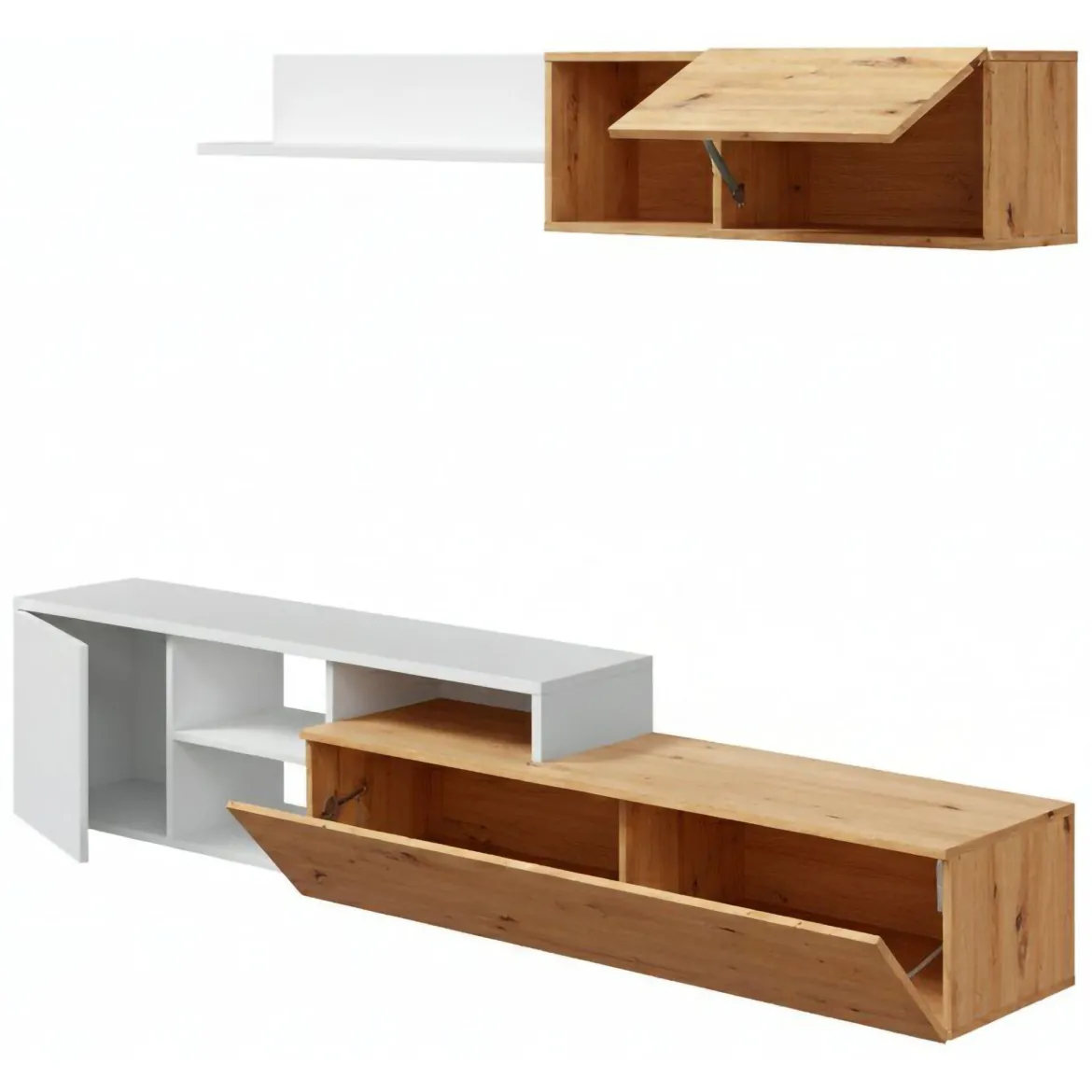 Parete soggiorno moderna 220cm legno e bianca - Aligator