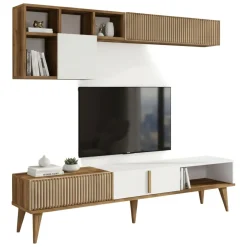 Parete soggiorno moderna 180cm noce e bianca - Ostro