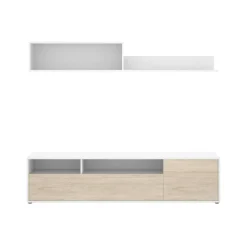 Parete soggiorno multifunzione 180cm bianca e rovere - Jelawat