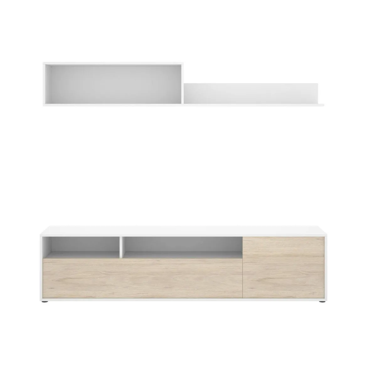 Parete soggiorno multifunzione 180cm bianca e rovere - Jelawat
