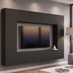 Parete soggiorno multifunzione 270cm antracite e rovere - Austis