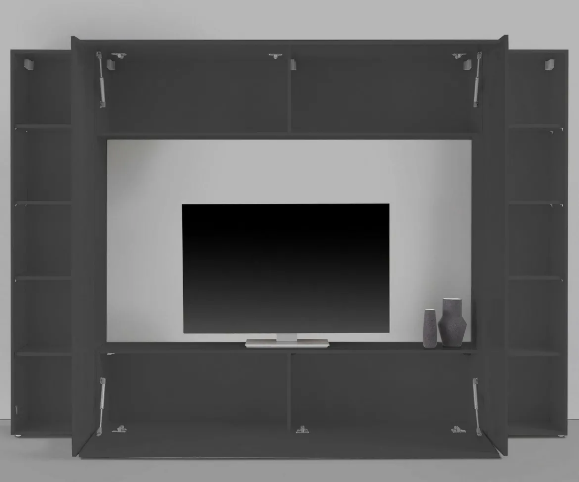 Parete soggiorno multifunzione 270cm antracite e rovere - Austis