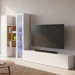 Parete soggiorno multifunzione 320cm bianca lucida - Ausonia