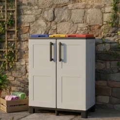 Pattumiera Grigio Chiaro Multicolore Capacità 210 (70 per Sacco) 3 Cestini 68x37x90h cm, Colore Struttura Multicolore Made in Italy - Anthea
