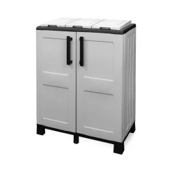 Pattumiera Grigio Chiaro Nero Capacità 210 (70 per Sacco) 3 Cestini 68x37x90h cm, Colore Struttura Nero Made in Italy - Anthea