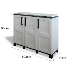 Pattumiera Grigio Chiaro Nero Capacità 330 (110 per Sacco) 3 Cestini 102x37x90h cm, Colore Struttura Nero Made in Italy - Anthea