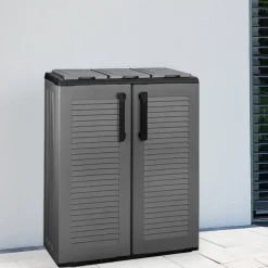 Pattumiera Grigio Nero Capacità 210 (70 per Sacco) 3 Cestini 68x37x84h cm, Colore Struttura Nero Made in Italy - Artan
