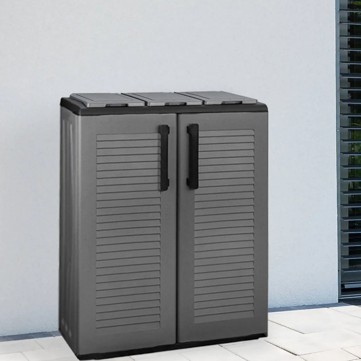 Pattumiera Grigio Nero Capacità 220 (110 per Sacco) 2 Cestini 68x37x84h cm, Colore Struttura Nero Made in Italy - Alfred
