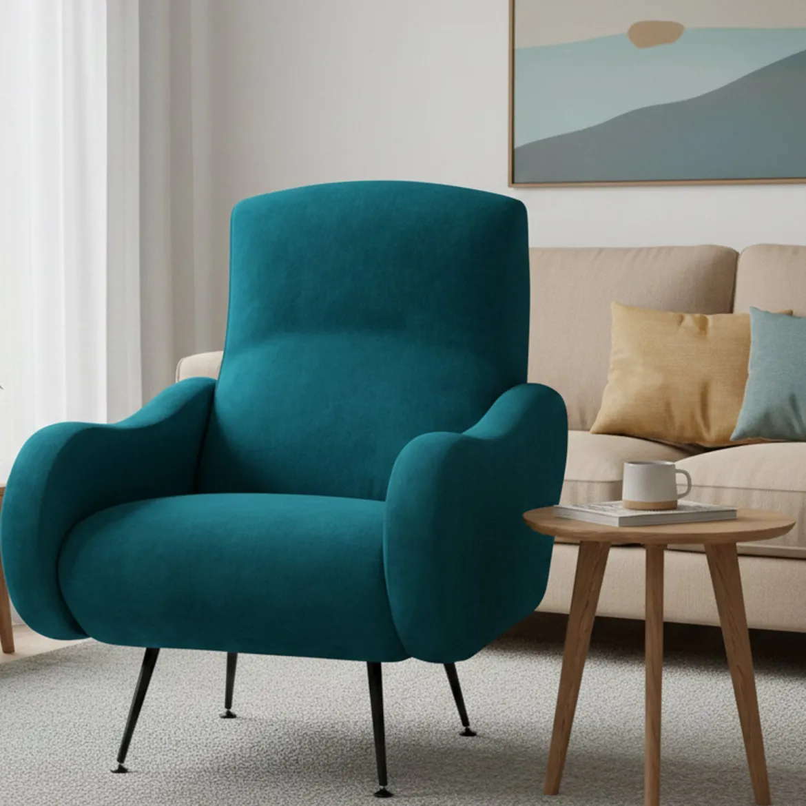 Poltrona Azzurro Braccioli Peso Supportato 90 kg 70x100x98h cm, Materiale Struttura in Legno Made in Italy - Lasnigo