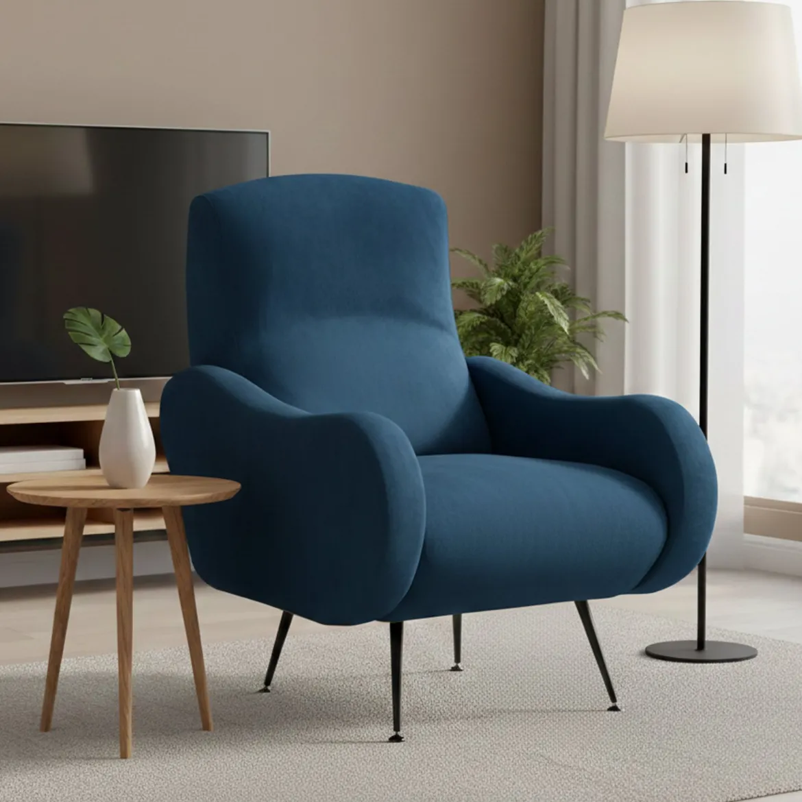 Poltrona blu Braccioli Peso Supportato 90 kg 70x100x98h cm, Materiale Struttura in Legno Made in Italy - Lasnigo