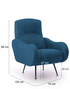 Poltrona blu Braccioli Peso Supportato 90 kg 70x100x98h cm, Materiale Struttura in Legno Made in Italy - Lasnigo