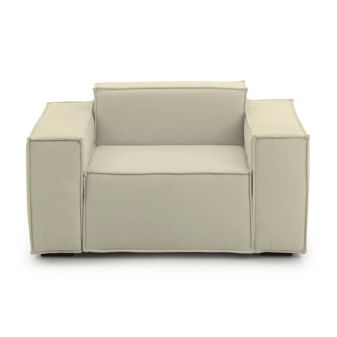 Poltrona in legno massello e tessuto con braccioli beige - Leonia