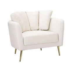 Poltrona in poliestere con braccioli crema e oro - Foster
