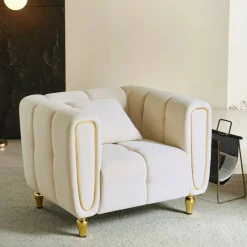 Poltrona in tessuto con braccioli crema e oro - Madama