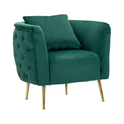 Poltrona in tessuto con braccioli verde e oro - Gabbiano