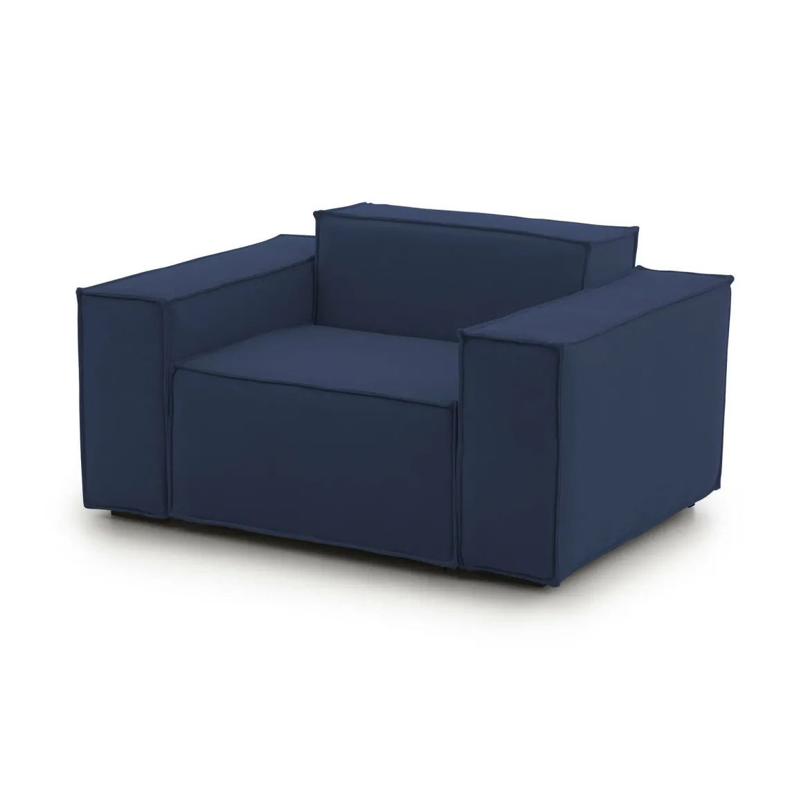 Poltrona in tessuto e legno massello con braccioli blu - Leonia