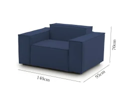 Poltrona in tessuto e legno massello con braccioli blu - Leonia