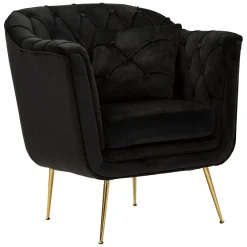 Poltrona Nero oro con Cuscino Braccioli 88x83x91h cm, Colore Struttura oro - Turtuk